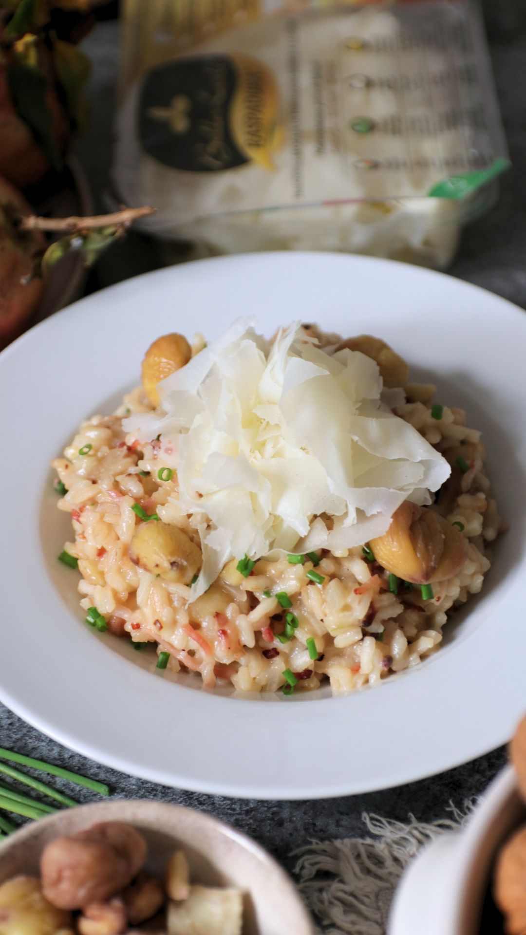 Risotto con castagne speck e Raspadura bella Lodi